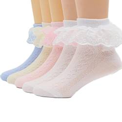 5 Paar Mädchen Socken mit Rüschen Spitze Baumwolle Rüschen Socken Weiß Lace Prinzessin Tanz Kleid Socken Bequeme für 3-15 Jahre Baby Kinder von Lupy