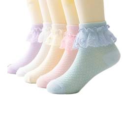 5 Paar Mädchen Socken mit Rüschen Spitze Baumwolle Rüschen Socken Weiß Lace Prinzessin Tanz Kleid Socken Bequeme für 3-15 Jahre Baby Kinder von Lupy