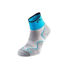 LURBEL Desafio Three Trailrunning-Socken, Anti-Blasen-Socke, geruchshemmend, atmungsaktive Bergsocken, Unisex, für Damen und Herren, Eisgrau/Türkis, L von Lurbel