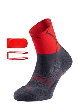 Lurbel TRACK Ultra Trailrunning Socken, starke ergonomische Polsterung, geruchshemmend, kurz, Herren & Damen, inkl. Clip (Dunkelgrau-Rot, 35-38) von Lurbel