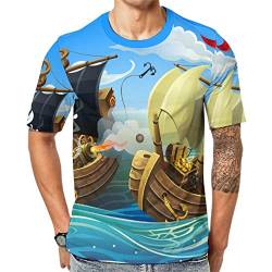 Herren-T-Shirt Piratenschiff T-Shirt Mit Kurzen Ärmeln T-Shirt Mit Rundhalsausschnitt von Lurnise