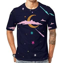 Herren-T-Shirt Sterne Mond Nachthimmel T-Shirt Mit Kurzen Ärmeln T-Shirt Mit Rundhalsausschnitt von Lurnise