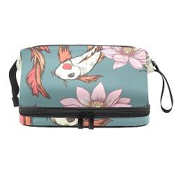 Makeup-Reisekoffer Japanische Karpfen Und Blumen wasserdichte Reißverschlusstasche Reise-Kosmetik-Organizer Für Frauen von Lurnise