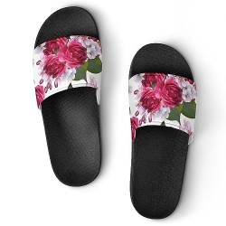 Pantoffeln Für Frauen Rote Blumenblüte Dusche Sandalen Badeschuhe Hausschuhe Für Männer von Lurnise