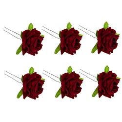 6st Rose Haargabel Haarnadelstab Rote Rose Haarspange Haarstab Mit Zinken Haarstab Mit 2 Zinken Haarkamm Haarschmuck Rose Hochzeit Brautjungfer Rosen Legierung Brosche von Lurrose