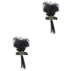 Lurrose 2st Gefranstes Feder-stirnband Karneval-stirnband Flapper-kopfstück Flapper-stirnband Accessoires Für Damen Karnevalsstirnband Gatsby-haar Zubehör Fräulein Abschlussball Polyester von Lurrose