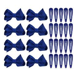 Lurrose Blaues Haarspangen-Set, 12 Haarschleifen und 50 Metall-Haarspangen, klassisches Haar-Zubehör-Set für Mädchen von Lurrose