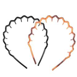 Lurrose Set mit 2 Kunststoff-Haarreifen in Haifischzahn-Optik, rutschfeste Haarbänder, Zubehör für Damen und Mädchen, 1 schwarzer + 1 brauner Haarreifen von Lurrose