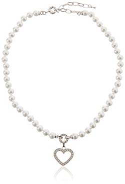 Lusana Damen Perlenkette mit Zwischenring und Strassherz Trachtenhalstuch, Weiß (Weiß 26), One Size (Herstellergröße: Keine) von Lusana