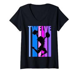 Damen Mädchen Retro 12. Geburtstag Cheerleading, Rosa / Violett T-Shirt mit V-Ausschnitt von Lush Cheerleading