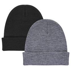 2 Stück MüTZE Beanie fur Herren Winter Strick Wintermütze Mütze schwarz Winddicht Mützen Männer Damen Classic Stulpe Grau Schwarz Beanie Barts Polo Mütze Pudelmütze Herren von Lusofie