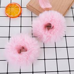 2 Stücke Haargummi Scrunchie Rosa Pom Pom Stirnbänder Plüsch Kratzbänder Faux Kaninchen Haar Blase Elastische Baby Scrunchies Pferdeschwanz Haarschmuck Mädchen Rosa Haargummis von Lusofie