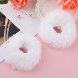 2 Stücke Haargummi Scrunchie Weiß Pom Pom Stirnbänder Plüsch Kratzbänder Faux Kaninchen Haar Blase Elastische Baby Scrunchies Pferdeschwanz Haarschmuck Mädchen Weiß Haargummis von Lusofie