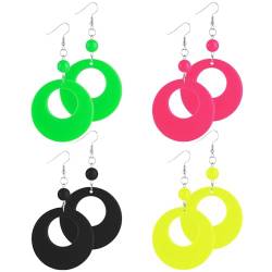 4 Paar Neon Ohrringe Damen Runde Acryl Ohrringe Retro 80er Jahre Neon Ohrringe Geometrische Creolen für Damen und Mädchen 90er Jahre Kostüm Party Halloween Party Ohrringe Aesthetic von Lusofie