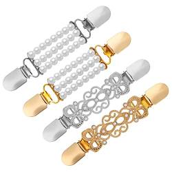 4 Stücke Pullover Schal Clip Damen Cardigan Strickjacke Clip Vintage Metall Perle Hemd Kragen Pin Broschen Clips für Kleidung von Lusofie
