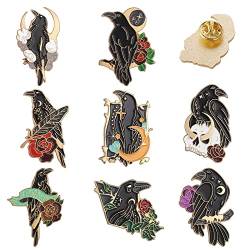 8 Stück Rabe Emaille Brosche Pin Cartoon Tier Anstecknadel Abzeichen Halloween Pin Kinder Damen Rucksack Shirts Schmuck Zubehör von Lusofie