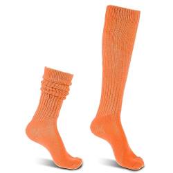 Kniestrümpfe Damen Lässige Socken Gestrickte Stiefelsocken Extra Lange Sportsocken Lagensocken Größe 9 bis 11 Tennissocken 90 er Jahre Neon Kleidung Trachtenstrümpfe Damen (Orange) von Lusofie