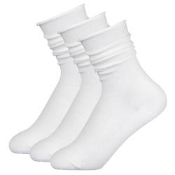 Lusofie 3 Paar Weiße Rüschen Socken Damen Baumwollsocken mit Rundhalsausschnitt Freizeitsocken Lange Weiße Oktoberfest Socken mit Rüschen Damen Teenager Trachtensocken Mädchen von Lusofie