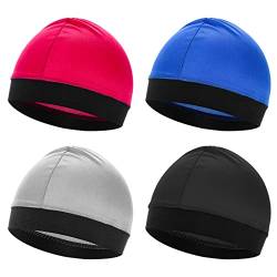 Lusofie 4 Stück Fahrradmütze Unter Helm Kinder Helmmütze Satin Beanie Soccer Sports Wicking Running Cap Stretch Unterziehmütze Fahrradhelm Mütze Jungen Mädchen Fahrrad Skull Cap Kinder Schlafmütze von Lusofie