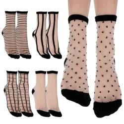 Lusofie 5 Paar Söckchen Damen Schwarze Transparente Socken Damen Knöchel Dünne Durchsichtige Netzsocken Kurze Socken Sommer Damensocken Trachtensocken für Damen Mädchen von Lusofie