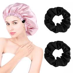 Seidenhaube Zum Schlafen Haarhaube für die Nacht Haare Schützen Satinmütze Silk Bonnet Sleep Cap Stirnbänder Satin Haarhaube Verstellbare Schlafmütze mit 2 Stück Haarbändern für Frauen und Mädchen von Lusofie