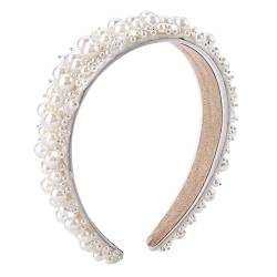 Weiße Perlen Haarreifen Damen Breites Dickes Stirnband Retro Perlen Braut Haarbänder Haarschmuck Damen Mädchen Hochzeitsfrisuren Accessoires von Lusofie