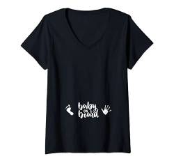 Damen On Board Schwangerschaft Baby Babybauch Geburt Spruch T-Shirt mit V-Ausschnitt von Lustig Baby Ankündigung Design Idee