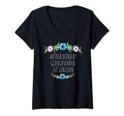 Damen AUSSER BETRIEB! GEDULDSFADEN IST GERISSEN Blumen Sprüche T-Shirt mit V-Ausschnitt von Lustig Fun Witzig Blumenmotiv Spruch Niedlich Cool
