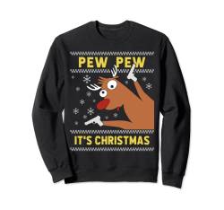 Ugly Christmas Sweater Pew Pew Verücktes Rentier Xmas Sweatshirt von Lustig Weihnachten XMas Geschenke Outfit