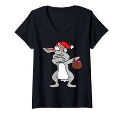 Damen Osterhase Hase Ostern Ostereier Tiere Dabbing Dab Tanzen T-Shirt mit V-Ausschnitt von Lustig Weihnachtsmotiv Witzig Advent Weihnachten