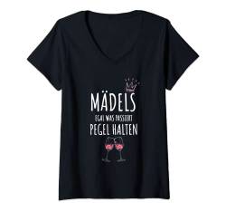 Damen Mädels Egal Was Passiert Pegel Halten - Frauen JGA Gruppen T-Shirt mit V-Ausschnitt von Lustige Alkohol Party Motive & Designs
