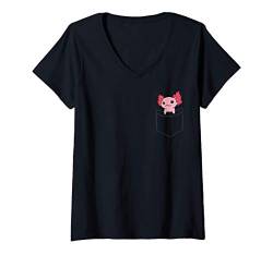 Damen Axolotl in der Tasche Süßer Baby Axolotl T-Shirt mit V-Ausschnitt von Lustige Axolotl-Tiergeschenke