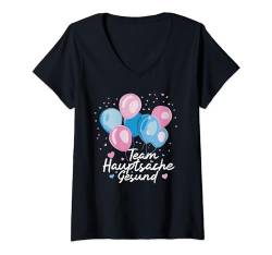 Damen Baby Gender Reveal Party, Niedliches Team Hauptsache Gesund T-Shirt mit V-Ausschnitt von Lustige Baby Gender Reveal Party Produkte