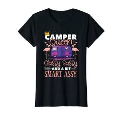Damen Camper Königin Flamingos Campen Wohnmobil Geschenk Camping T-Shirt von Lustige Camping Outfits Damen, Herren, Kinder