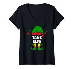 Damen Tanz Elfe Weihnachtsoutfit Familie Partnerlook Deko Kostüm T-Shirt mit V-Ausschnitt von Lustige Elf Famlienoutfit Weihnachten Pyjama Pulli