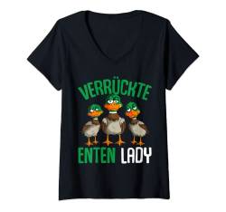 Damen Verrückte Enten Lady Entenzüchterin Entenzucht Ente T-Shirt mit V-Ausschnitt von Lustige Enten Liebhaber Designs & Geschenke