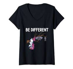 Damen Einhorn Fledermaus Spruch Geschenk Be Different Geschenkidee T-Shirt mit V-Ausschnitt von Lustige Grafiken und Mehr
