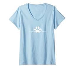 Damen Pfotenabdruck Hund Herzschlag Hundepfote Frauchen Herrchen T-Shirt mit V-Ausschnitt von Lustige Hunde Besitzer Geschenke & Bekleidung