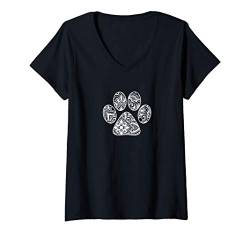 Damen Pfotenabdruck Hund Hundepfote Frauchen Herrchen Geschenkidee T-Shirt mit V-Ausschnitt von Lustige Hunde Besitzer Geschenke & Bekleidung