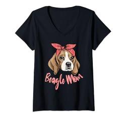 Damen Beagle Mom Beagle Hund Beagle T-Shirt mit V-Ausschnitt von Lustige Hunde Sprüche für Tier Liebhaber