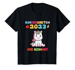 Kinder Kindergarten 2023 I Come Kindergarten Kind Kiga Einhorn T-Shirt von Lustige Kindergarten Outfit Sohn Tochter Deko Kita