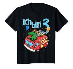 Kinder Dritter 3. Geburtstag Feuerwehr Krokodil 3 Geburtstag Junge T-Shirt von Lustige Kindergeburtstag Kleidung