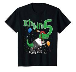 Kinder Fünfter 5. Geburtstag T-Rex Dino Eishockey Ich Bin Fünf 5 T-Shirt von Lustige Kindergeburtstag Kleidung