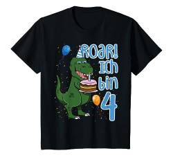 Kinder Ich Bin Vier 4 Jahre T-Rex Vierter 4. Geburtstag Dinosaurier T-Shirt von Lustige Kindergeburtstag Kleidung