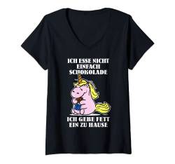 Damen Lustig Einhorn Schokolade Humor Spruch Süßigkeiten T-Shirt mit V-Ausschnitt von Lustige Kleidung & Witzige Mode - dizeyns