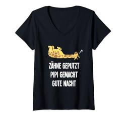 Damen Teeth Geputzt Gute Nacht Giraffe Nachthemd Sleepshirt T-Shirt mit V-Ausschnitt von Lustige Pajama Designs für Damen und Herren