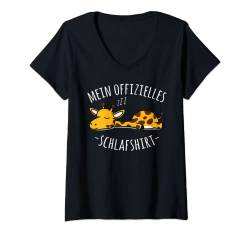 Damen Offizielles Nachthemd, Niedlicher Faule Giraffe Spruch T-Shirt mit V-Ausschnitt von Lustige Pyjama Schlafanzug Chillen Sprüche Design