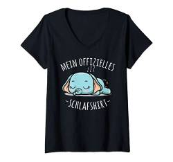 Damen Offizielles Nachthemd, Niedlicher Fauler Elefant Spruch T-Shirt mit V-Ausschnitt von Lustige Pyjama Schlafanzug Chillen Sprüche Design