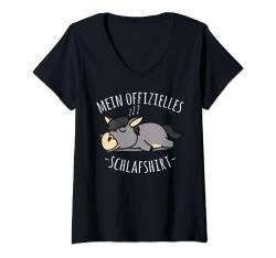 Damen Offizielles Nachthemd, Niedlicher Fauler Esel Spruch T-Shirt mit V-Ausschnitt von Lustige Pyjama Schlafanzug Chillen Sprüche Design