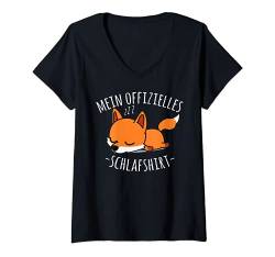 Damen Offizielles Nachthemd, Niedlicher Fauler Fuchs Spruch T-Shirt mit V-Ausschnitt von Lustige Pyjama Schlafanzug Chillen Sprüche Design